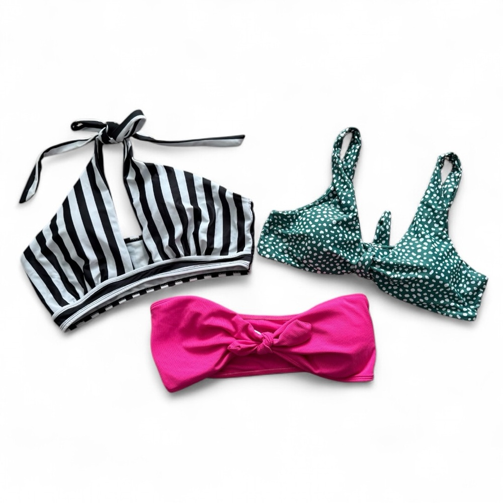 Shein Bikini Top Bundle Size L - 3 Styles Polka Dot Stripe Bandeau Cute Lot